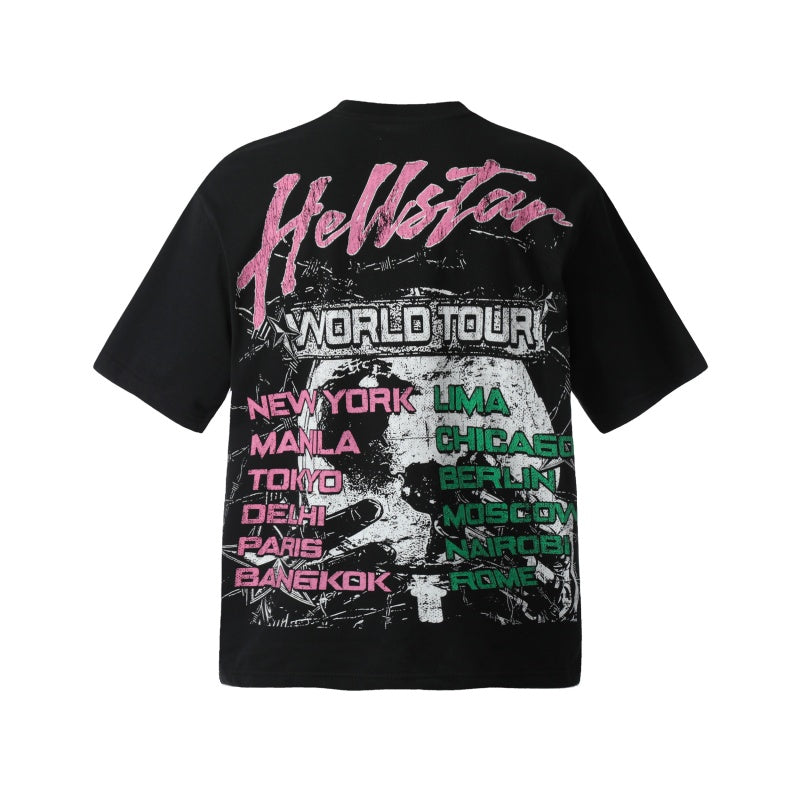 Vintage-style American T-shirt Skull World Tour Rock Graphic Tee