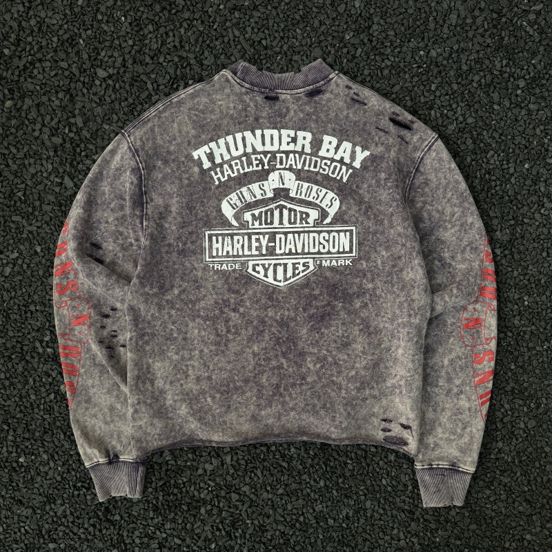 Unisex Vintage  sweatshirt Guns N' Roses x Harley-Davidson Tour Limited Edition Crewneck Sweatshirt – Heavyweight, Washed & Distressed Finish