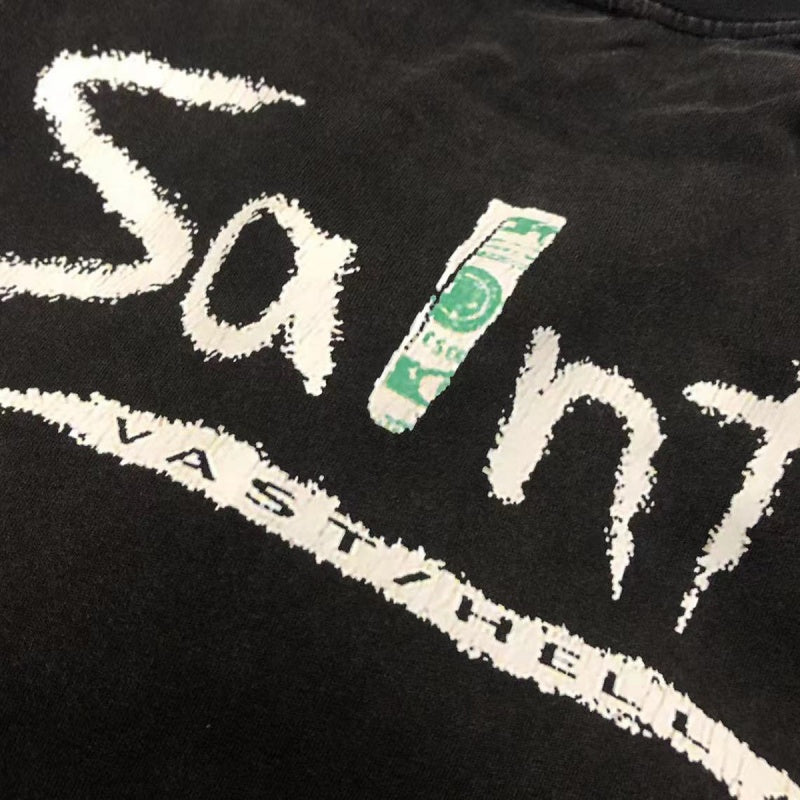 Saint Michael T Shirts Red Triangle With Cursive "Salnt" Front Print Design
