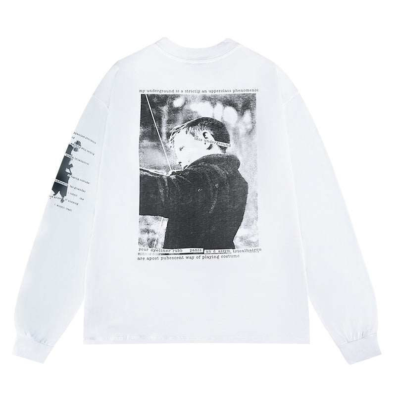 ERD Long sleeved shirt  Retro Grunge Long Sleeve Tee Dual-Side Biker Portrait Artwork