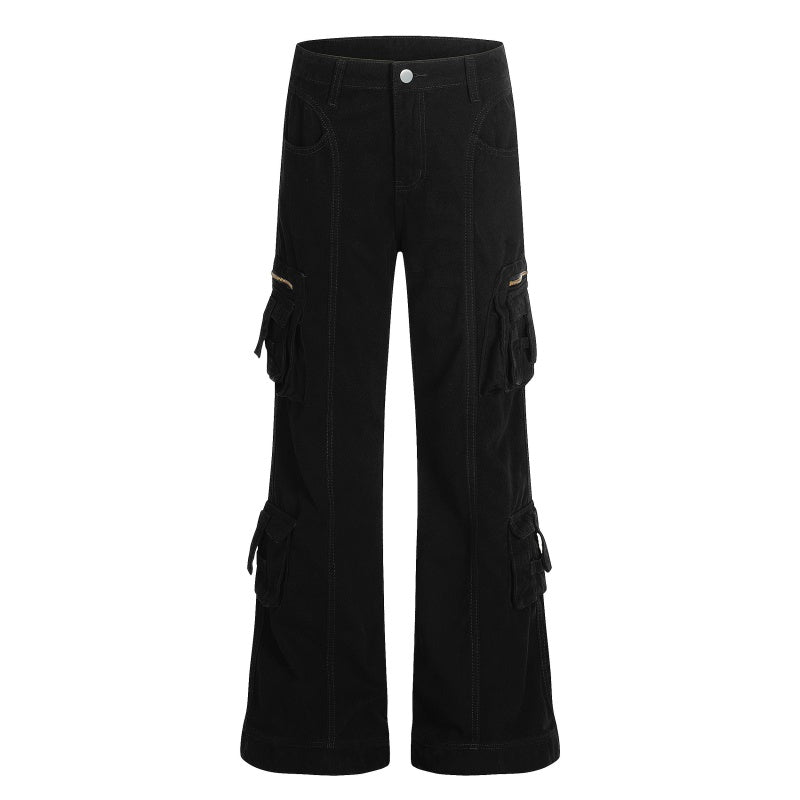 American-style streetwear harem pants High Waist Seam Detail Cargo Flared Trousers
