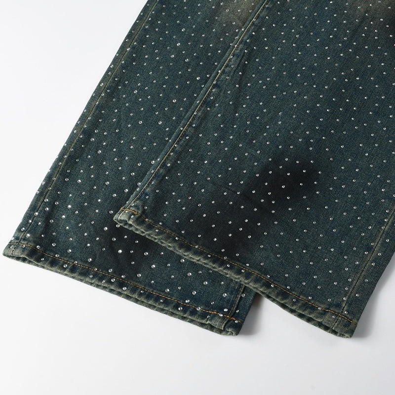 Purple brand Jeans High-quality pure cotton streetwear trousers Rhinestone-embellished loose straight-leg trousers