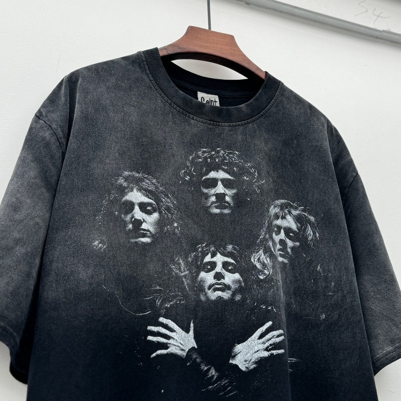 Unisex Vintage T Shirts "We Will Rock You" Queen Madison Square Garden Tour Limited Edition T-Shirt – Distressed "Washed-Ape" Wasteland Aesthetic. Custom heavyweight brushed fabric with a vintage feel; American-made plastisol ink print.