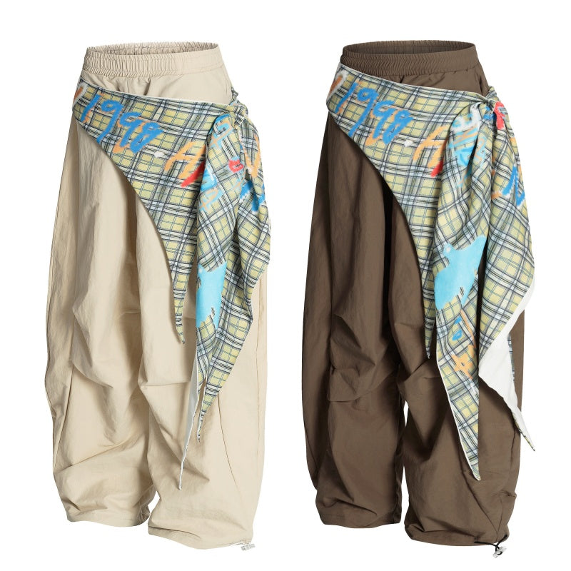 American-style streetwear harem pants Vintage Graphic Bandana Tie Baggy Parachute