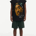 BIG FACE Drop-Shoulder Tank Top High-street vintage style featuring a small neckline, white-ink digital direct-to-garment (DTG) printing, and a heavy-duty, distressed wash finish; crafted from 260g double-yarn plain-knit fabric.