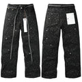 Purple brand Jeans High-quality pure cotton streetwear trousers Rhinestone-embellished loose straight-leg trousers Comes with a belt