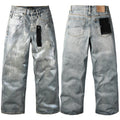 Purple brand Jeans High-quality pure cotton streetwear trousers Oil-finish loose straight-leg trousers