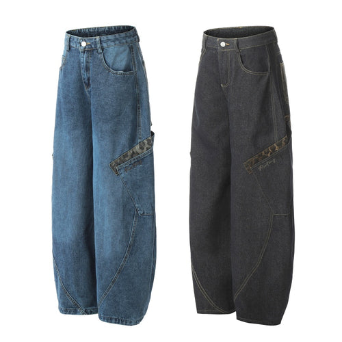 American-style streetwear harem pants Irregular Stitching Curved Leg Baggy Jeans