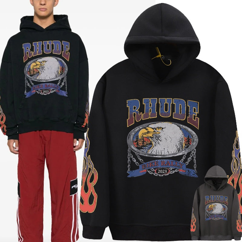 RHUDE Hoodie Vintage Biker‑Style