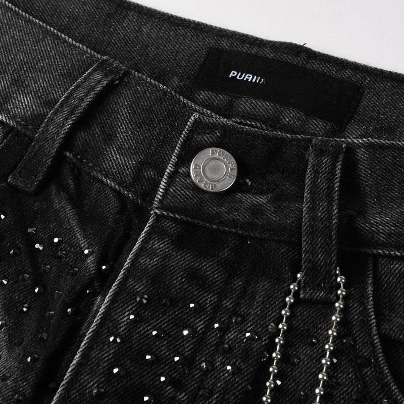 Purple brand Jeans High-quality pure cotton streetwear trousers Rhinestone-embellished loose straight-leg trousers