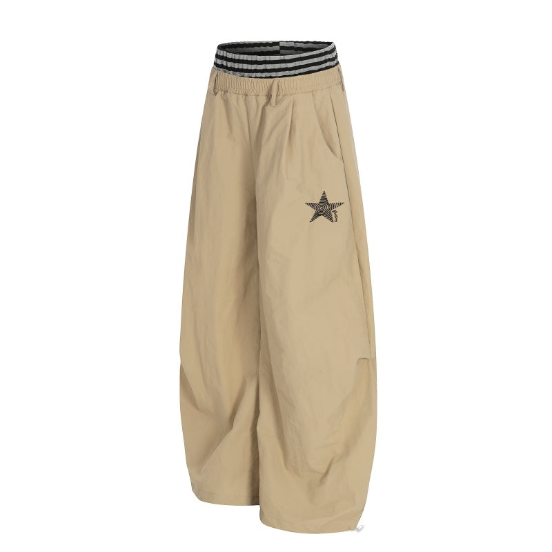 American-style streetwear harem pants Lightweight Crinkle Fabric Relaxed Wide Cut Apparel