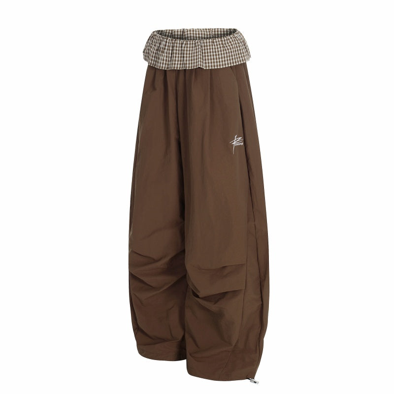 American-style streetwear harem pants Contrast Check Waistband Loose Parachute Pants