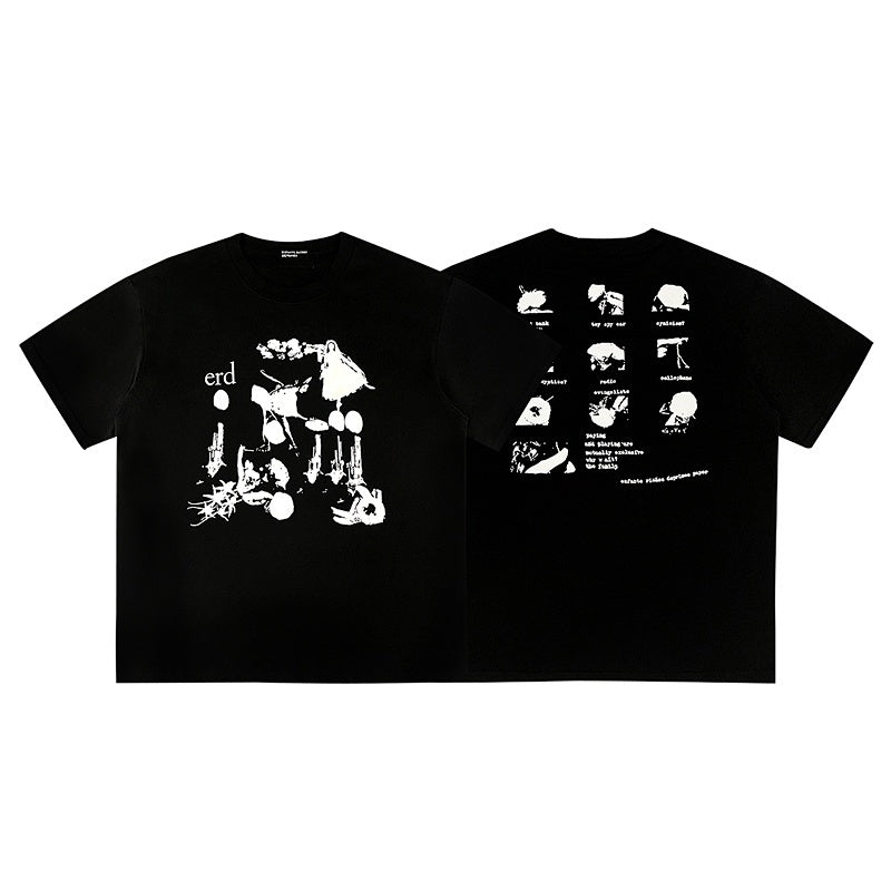 ERD T Shirts Front Chaos Figure Sketch Monochrome Casual Top