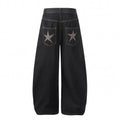 American-style streetwear harem pants Multi Star Patchwork Relaxed Barrel Silhouette Denims