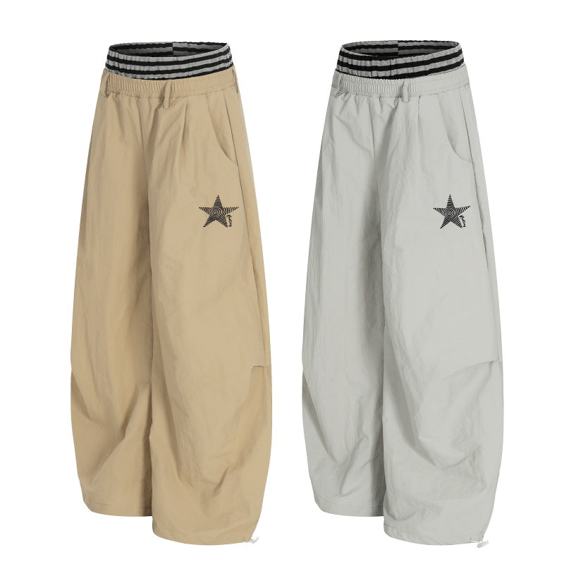 American-style streetwear harem pants Lightweight Crinkle Fabric Relaxed Wide Cut Apparel