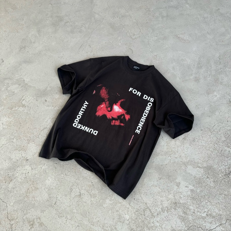 ERD T Shirts Dual Vertical Text Red Portrait Vintage Black Oversized Tee