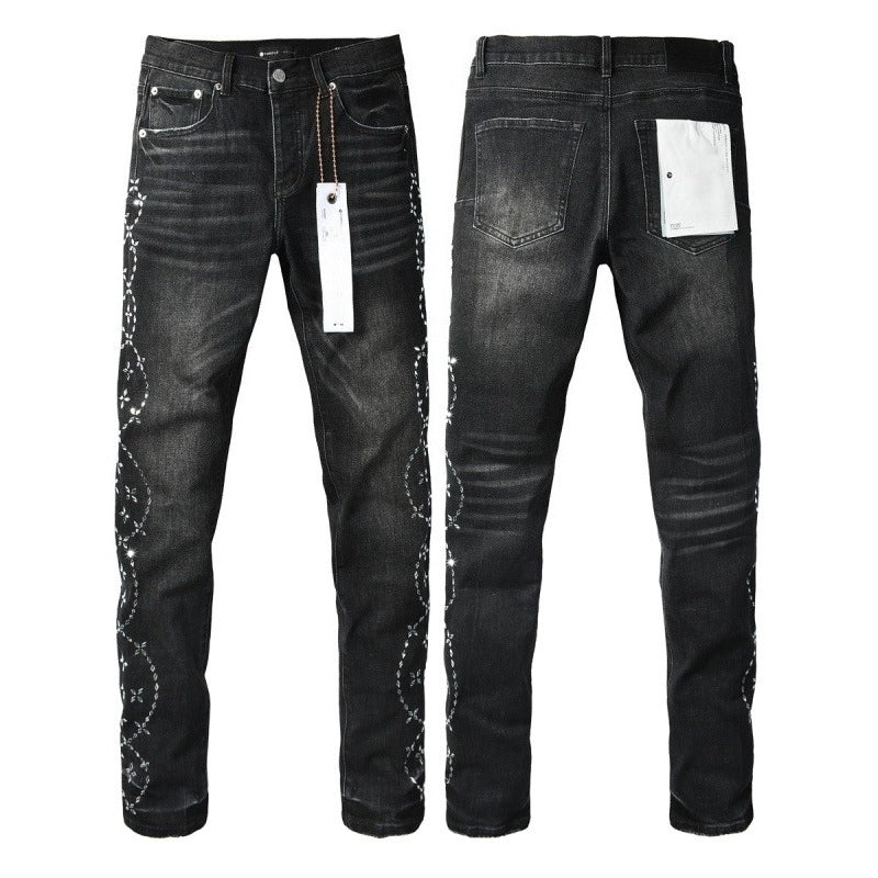 Purple brand Jeans High-quality pure cotton streetwear trousers Rhinestone