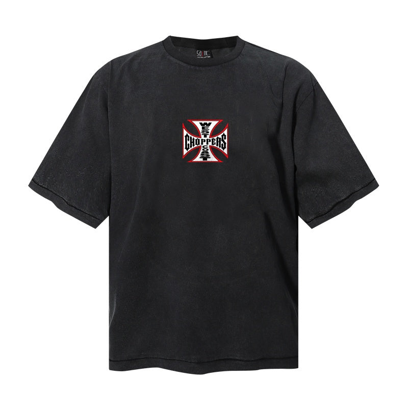 Saint Michael T Shirts Washed West Coast Choppers Cross Logo Back Print Tee