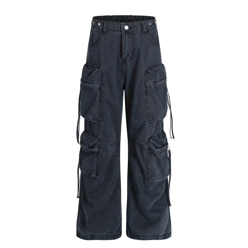 American-style streetwear harem pants Strap Detail Utility Baggy Slacks