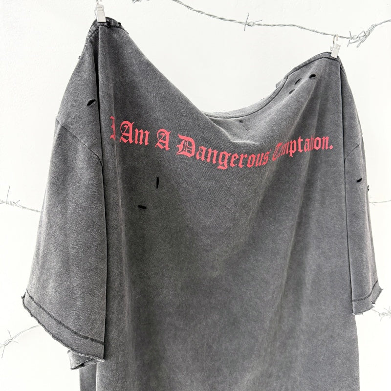 Unisex Vintage T Shirts CHOOOSELF 26SS "I Am A Dangerous Temptation" Limited Edition – Heavyweight, Washed, Distressed Streetwear T-Shirt (Boxy/Cropped Punk Style)