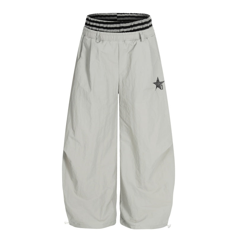 American-style streetwear harem pants Lightweight Crinkle Fabric Relaxed Wide Cut Apparel