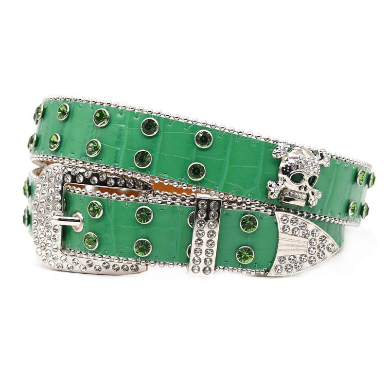 Hip-hop punk rhinestone belt skull wide belt