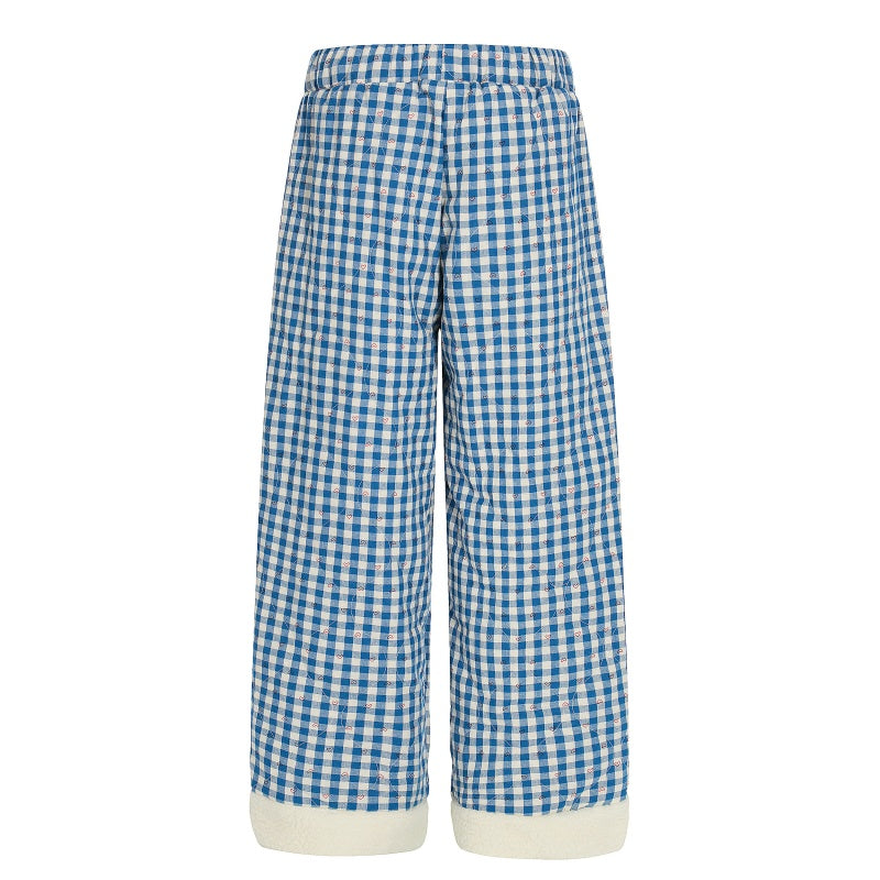 American-style streetwear harem pants Red & Blue Check Plush Lined Wide Cotton-padded trousers