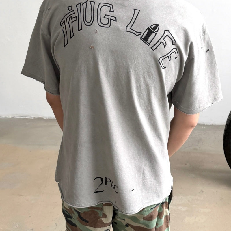 Unisex Vintage T Shirts CHOOOSELF 26SS "2Pac THUG LIFE" Limited Edition Tribute Tee – Heavyweight, Washed, Distressed, Boxy-Fit Streetwear Punk Style