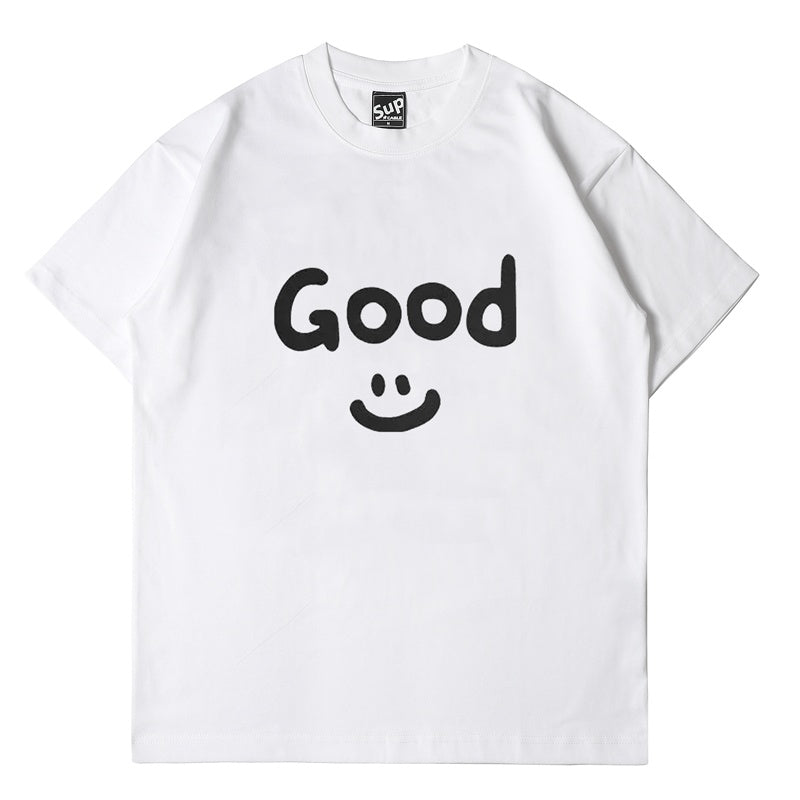 Mens T-shirt Vintage American-style Celebrity-endorsed GOOD smiley face print