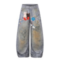 American-style streetwear harem pants Bunny Graphic Beaded Chain Washed Denim