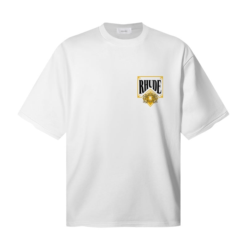 RHUDE T Shirts Gothic Frame Royal Crest Design