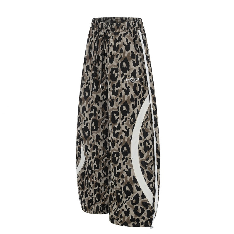 American-style streetwear harem pants Retro Leopard Print Curved Baggy Pants