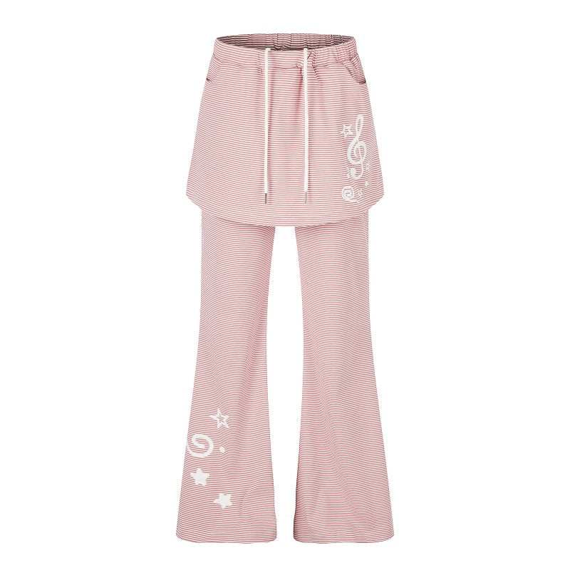 American-style streetwear harem pants Star & Clef Print Layered Flare Trousers