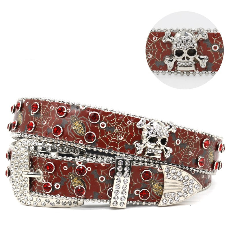 Hip-hop punk rhinestone belt skull wide belt