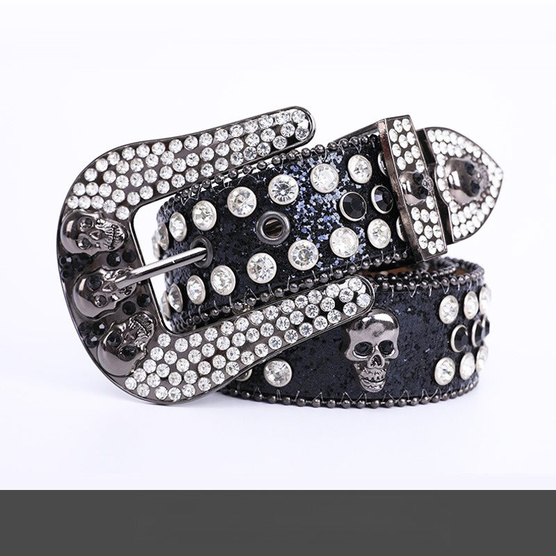 Hip-hop punk rhinestone belt skull alloy belt