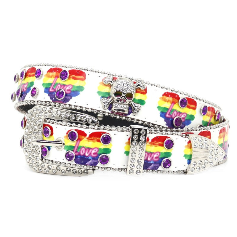 Hip-hop punk rhinestone belt skull wide belt