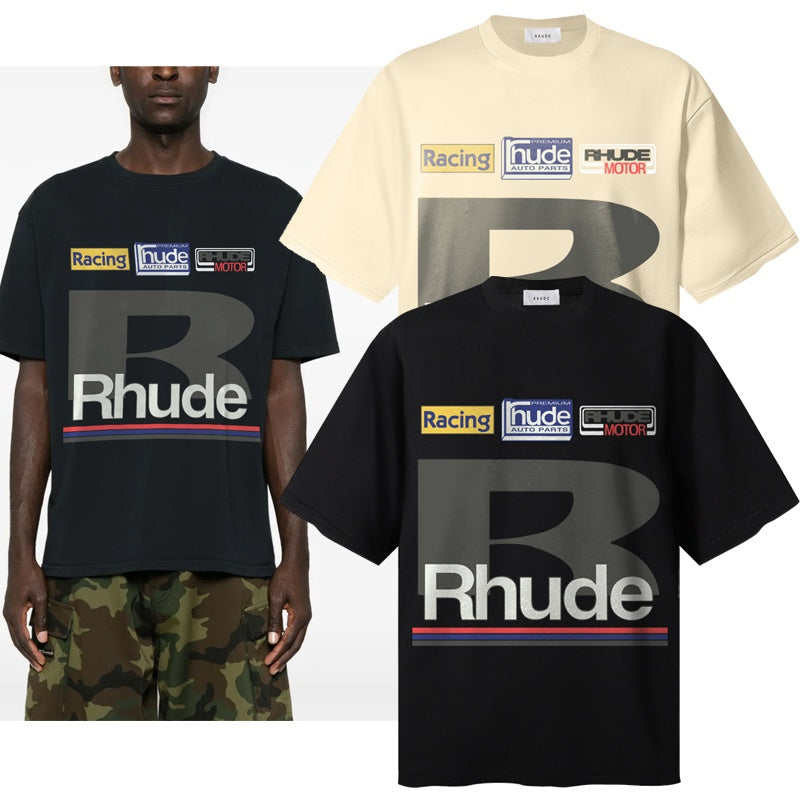 RHUDE T Shirts Varsity Racing Label Motif