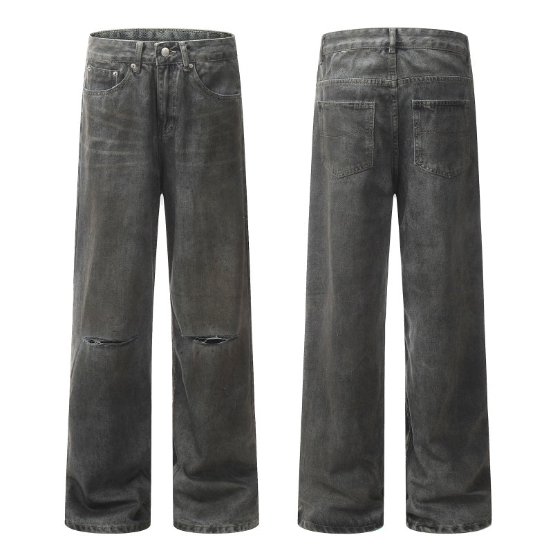 American-style streetwear harem pants Simple Knee Cut Retro Loose Fit Denim