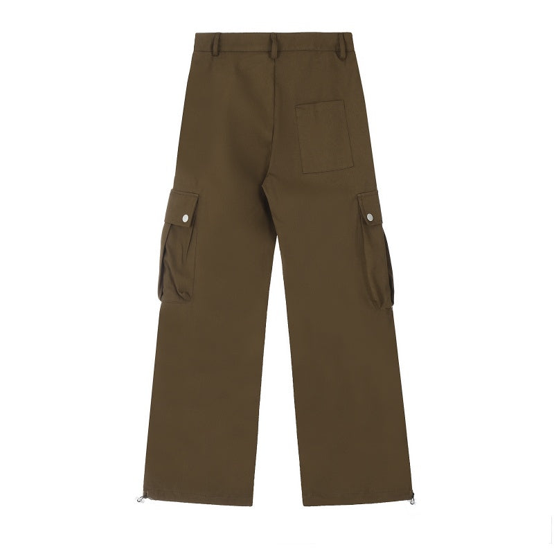 American-style streetwear harem pants Streetwear Relaxed Fit Cargo Bottoms, Pleated Multi Pocket Work Pants