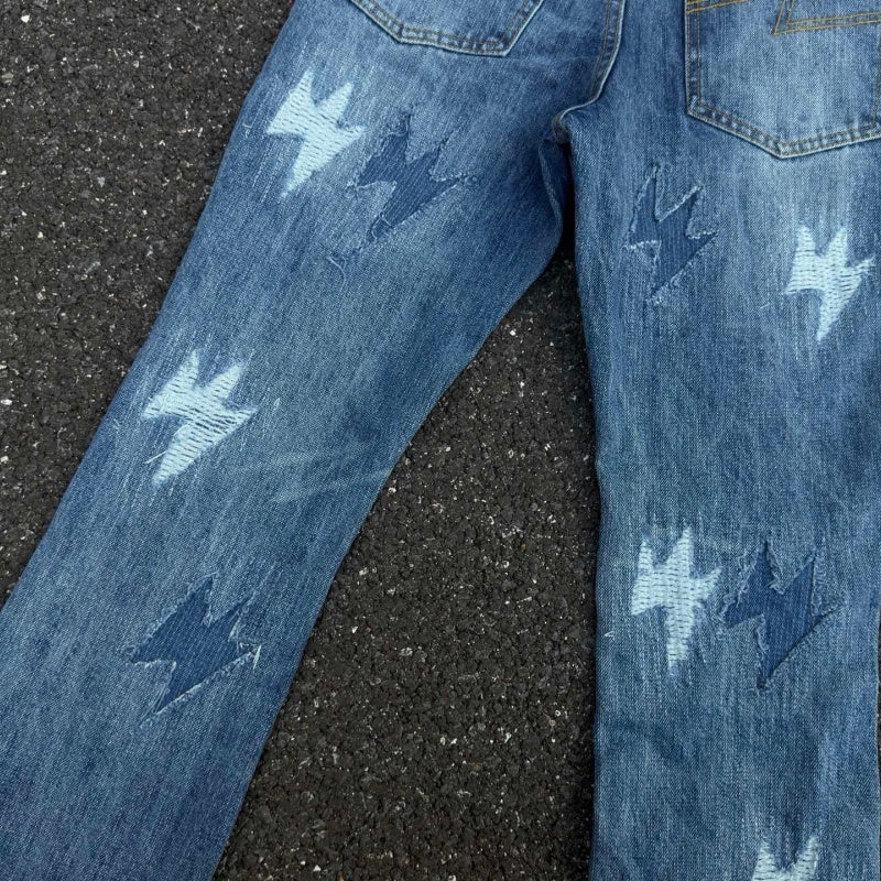 Lightning Pattern Jeans High-quality high-street pure cotton trousers