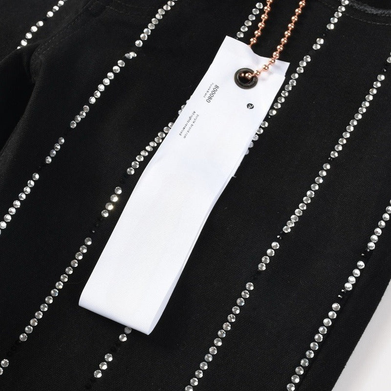 Purple brand Jeans High-quality pure cotton streetwear trousers Rhinestone