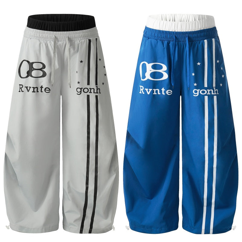American-style streetwear harem pants Contrast Waist Number Print Parachute Pants