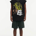 BIG FACE Drop-Shoulder Tank Top High-street vintage style featuring a small neckline, white-ink digital direct-to-garment (DTG) printing, and a heavy-duty, distressed wash finish; crafted from 260g double-yarn plain-knit fabric.