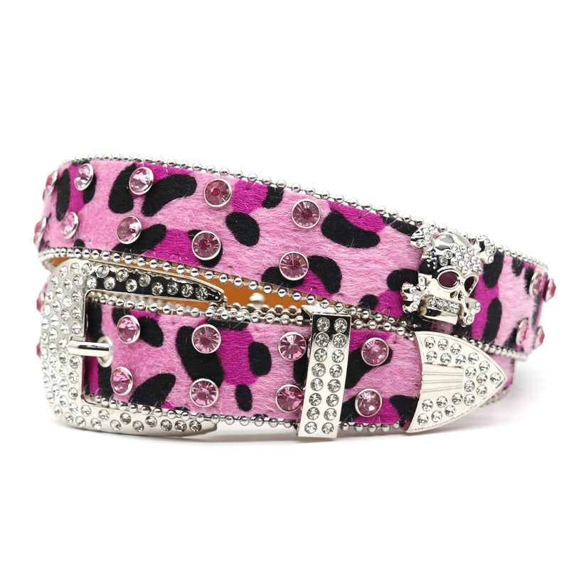 Hip-hop punk rhinestone belt skull wide belt