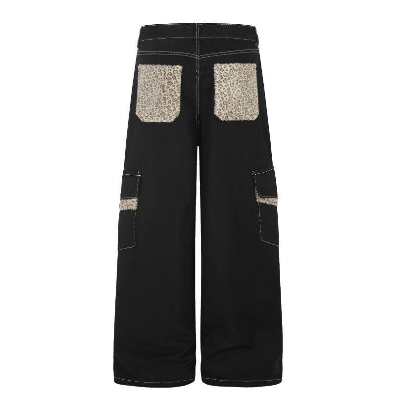 American-style streetwear harem pants Grunge Contrast Seam Fringe Cargo Street Trousers