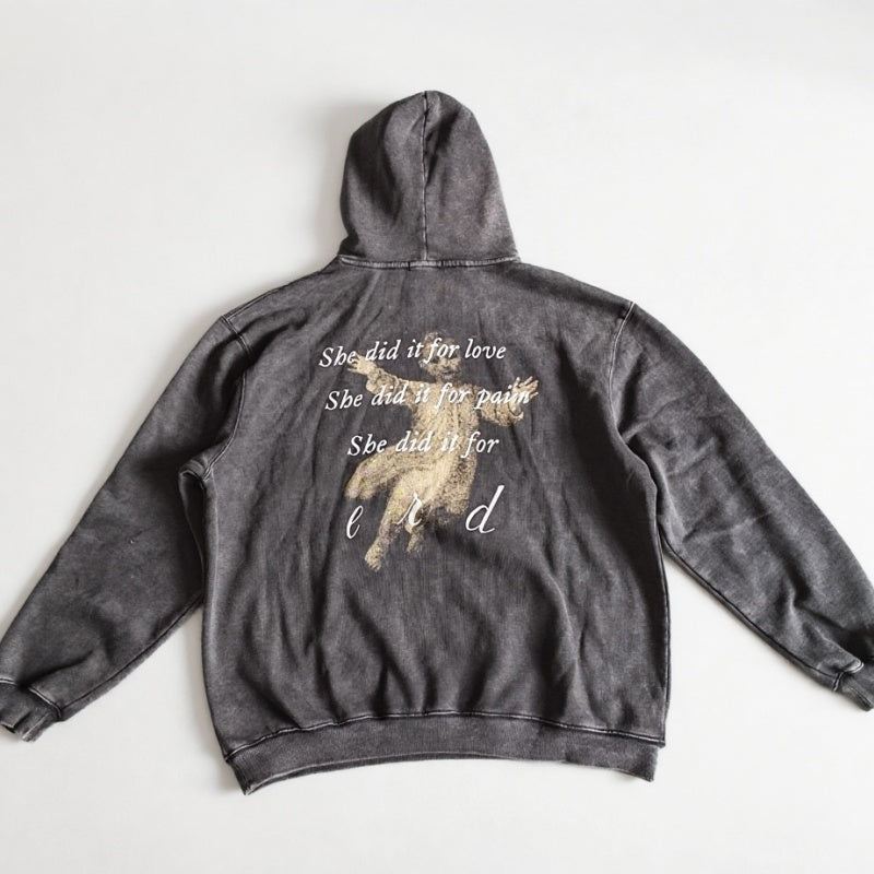 ERD Hoodie Two-Side Retro Letter Portrait Washed Oversized Hoodie