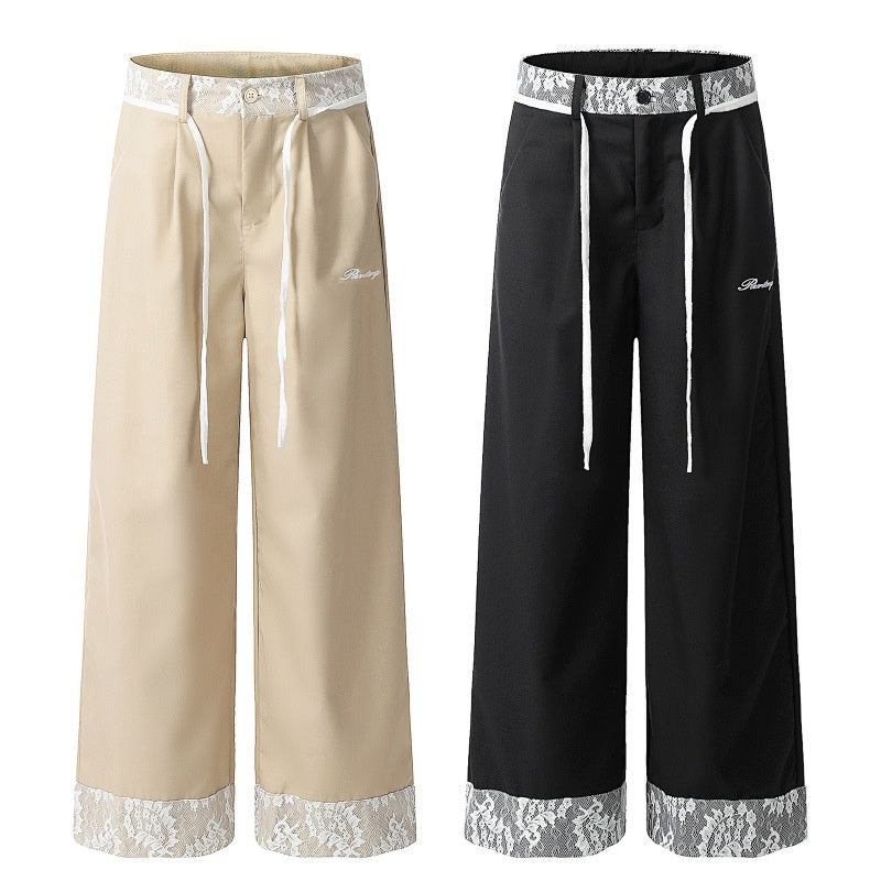 American-style streetwear harem pants Lace Trim Cuff Wide Leg Trousers