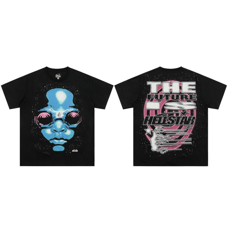 Vintage-style American T-shirt Cyan Extraterrestrial Future Graphic