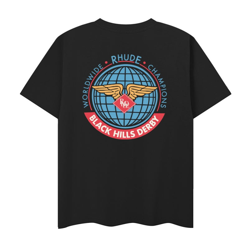 RHUDE T Shirts Distressed Circular Aviation Art