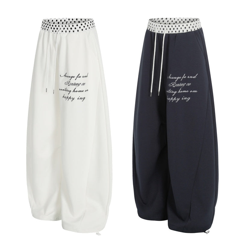 American-style streetwear harem pants Handwriting Motif Drawstring Retro Street Outfit